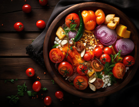 Fresh vegetables on a wooden board. Vegetables on a boardの素材