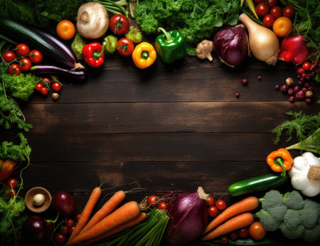 Fresh vegetables on a wooden board. Vegetables on a boardの素材