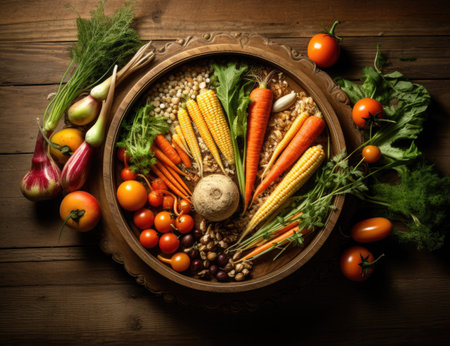 Fresh vegetables on a wooden board. Vegetables on a boardの素材