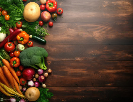 Fresh vegetables on a wooden board. Vegetables on a boardの素材