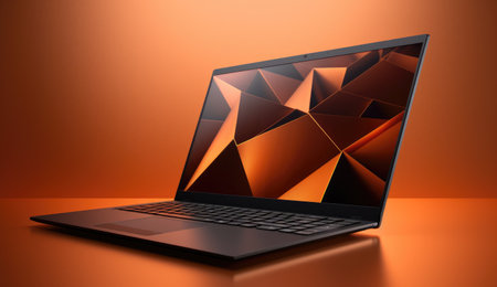 Laptop. Technology Laptop. Laptop against dark background.の素材
