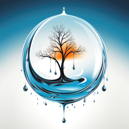 A tree in a drop of water. Water and trees. Irrigation. Protection of natureの素材