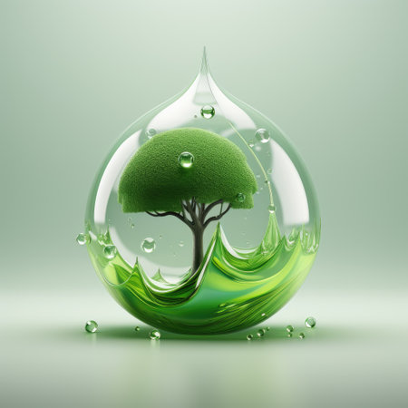 A tree in a drop of water. Water and trees. Irrigation. Protection of natureの素材