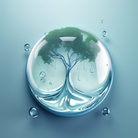 A tree in a drop of water. Water and trees. Irrigation. Protection of natureの素材