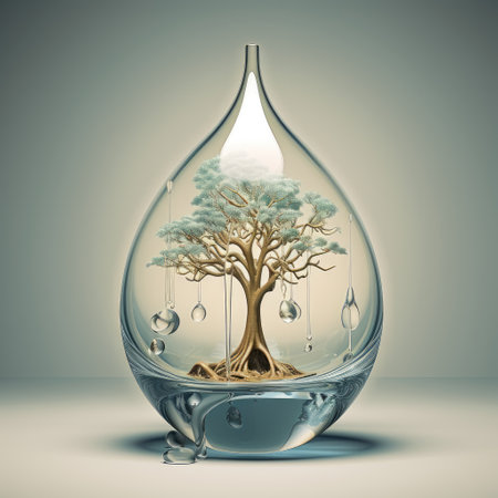 A tree in a drop of water. Water and trees. Irrigation. Protection of natureの素材