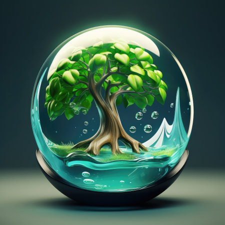 A tree in a drop of water. Water and trees. Irrigation. Protection of natureの素材