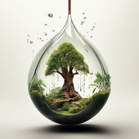 A tree in a drop of water. Water and trees. Irrigation. Protection of natureの素材