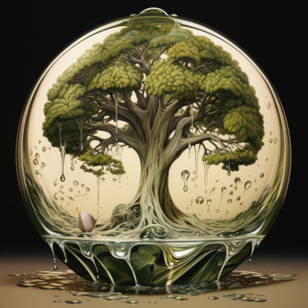 A tree in a drop of water. Water and trees. Irrigation. Protection of natureの素材