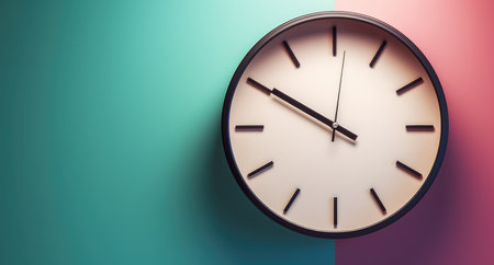 A round clock on the wall. Time. Office clock.の素材
