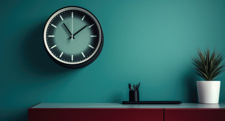 A round clock on the wall. Time. Office clock.の素材