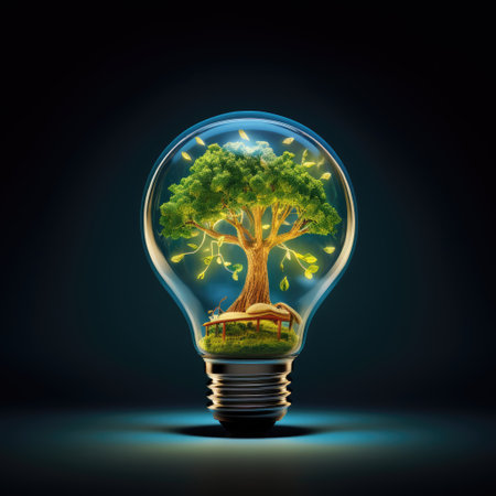 A tree in a light bulb. Green energy. Energy efficiency. Caring for natureの素材