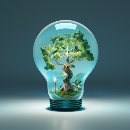 A tree in a light bulb. Green energy. Energy efficiency. Caring for natureの素材