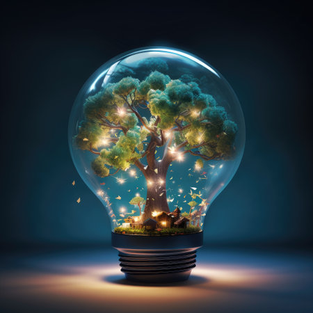 A tree in a light bulb. Green energy. Energy efficiency. Caring for natureの素材