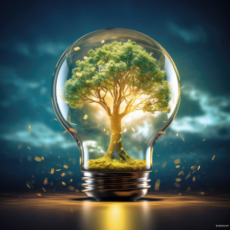 A tree in a light bulb. Green energy. Energy efficiency. Caring for natureの素材