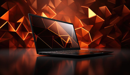 Laptop. Technology Laptop. Laptop against dark background.の素材