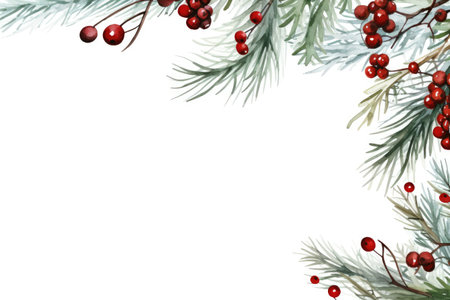 fir branches with green and red berriesの素材