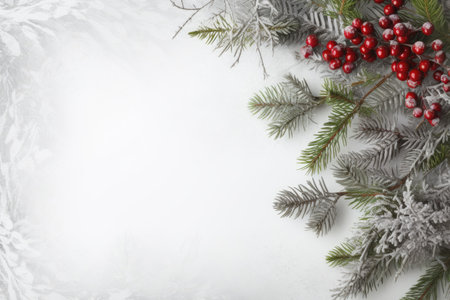 fir branches with green and red berriesの素材