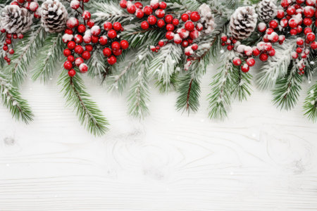 fir branches with green and red berriesの素材
