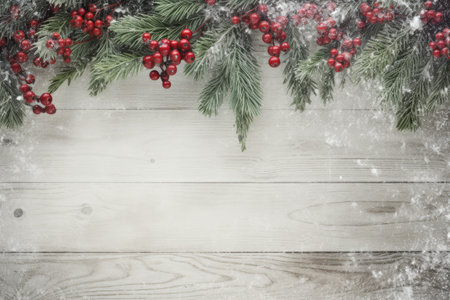 fir branches with green and red berriesの素材