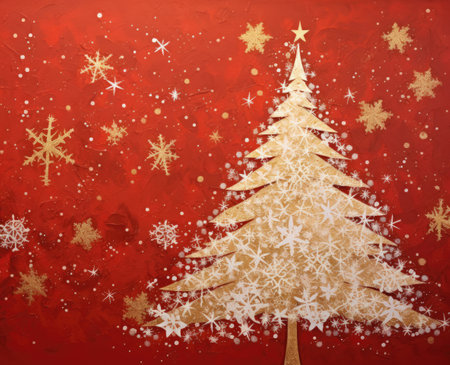 Golden Christmas tree on white and black background . New Year card with a Christmas tree. Christmas.の素材