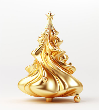 Golden Christmas tree on white and black background . New Year card with a Christmas tree. Christmas.の素材