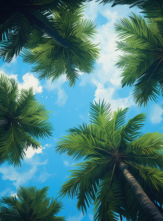 Palm trees against a blue skyの素材