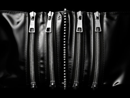 an open zipper with a black and white backgroundの素材