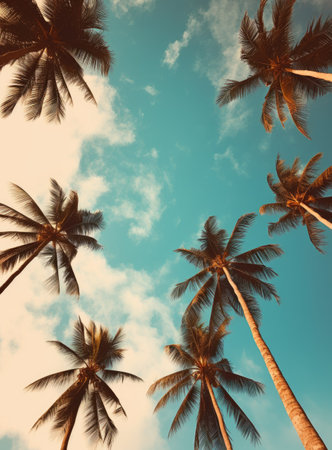 Palm trees against a blue skyの素材