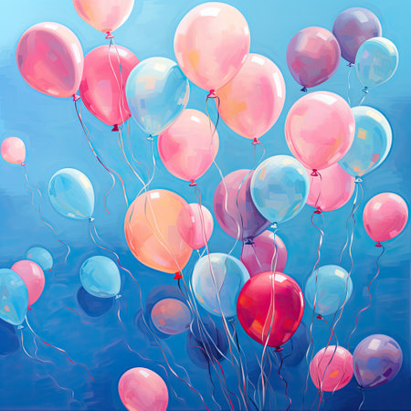 colorful balloons with lights on a backgroundの素材