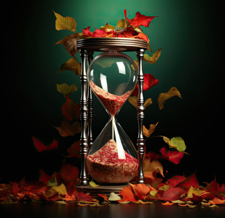 autumn leaves have been poured in the hourglassの素材