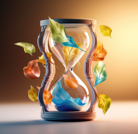 autumn leaves have been poured in the hourglassの素材