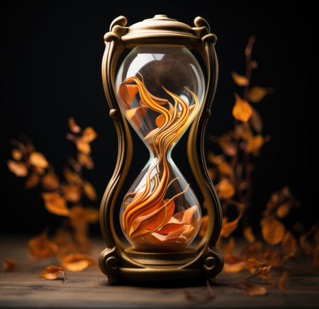 autumn leaves have been poured in the hourglassの素材