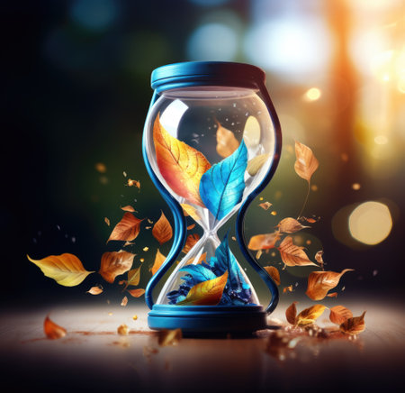 autumn leaves have been poured in the hourglassの素材