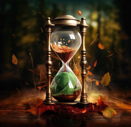 autumn leaves have been poured in the hourglassの素材