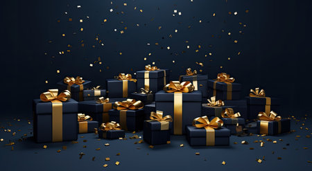 christmas presents on a blue backgroundの素材