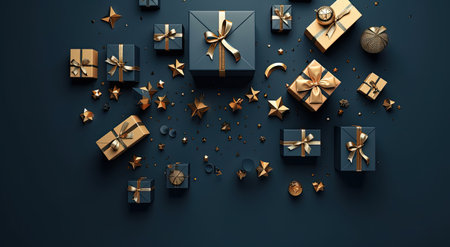 christmas presents on a blue backgroundの素材