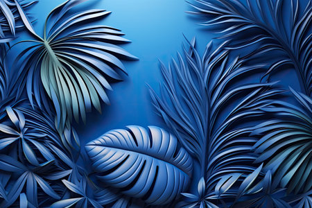 palm leaves on an blueの素材