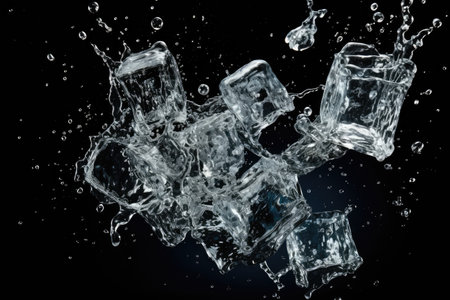 splashing water underwater with iceの素材