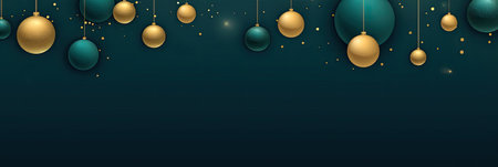 dark green christmas background with ballsの素材