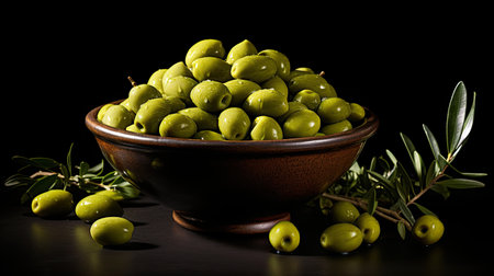 green olives in a bowl on a backgroundの素材