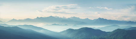 view of the mountains at sunset from the peakの素材