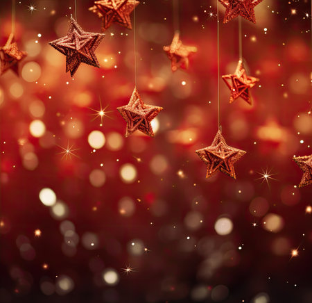 golden stars floating on a red backgroundの素材