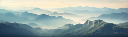view of the mountains at sunset from the peakの素材