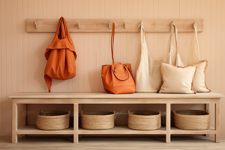 hanging wall rack and coats on benchの素材