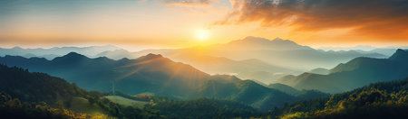 view of the mountains at sunset from the peakの素材