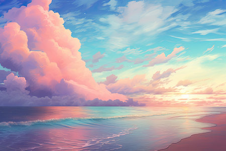 sunset over a beach with cloudsの素材
