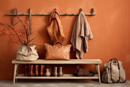 hanging wall rack and coats on benchの素材