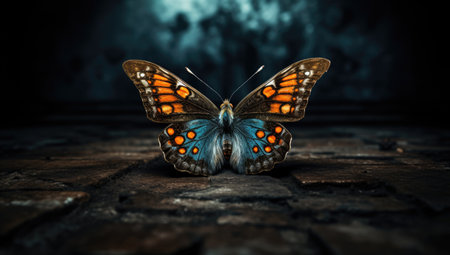 the butterfly is on the ground in a darkの素材