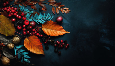 various autumn leaves on a black backgroundの素材