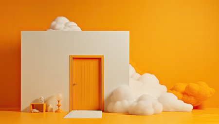 yellow background covered in cloudsの素材